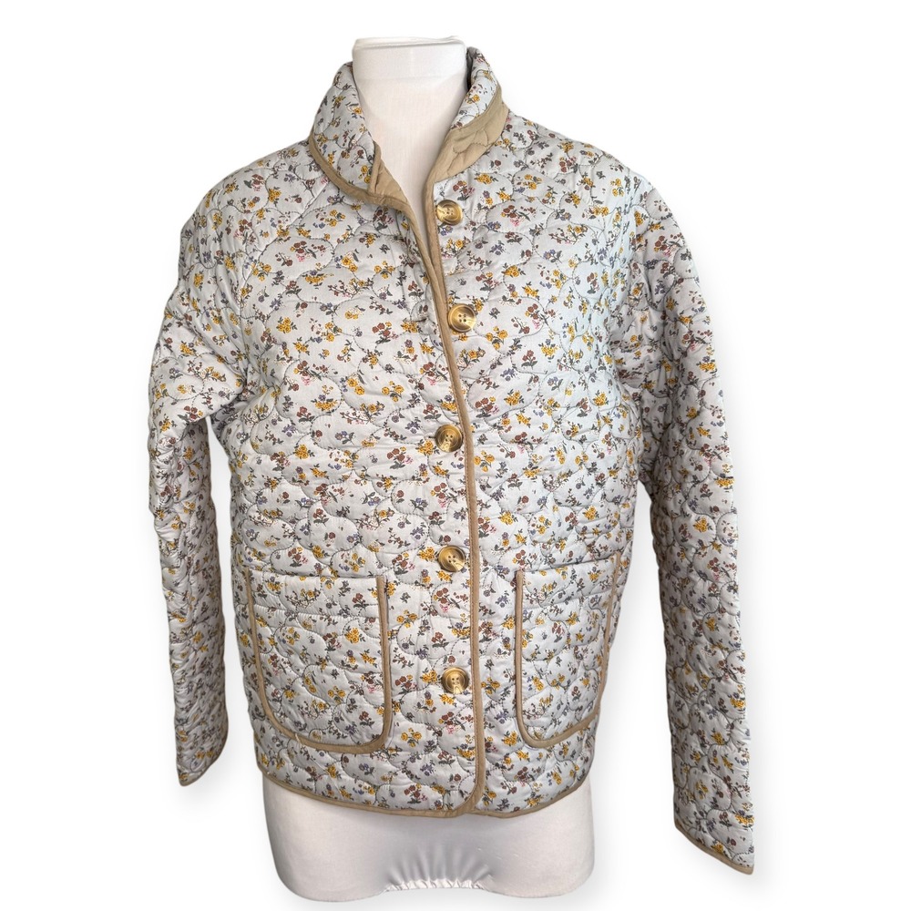 Spool No 72 Sun River Quilt Jacket in Dusk‎ Floral Print Tan Reversible Small